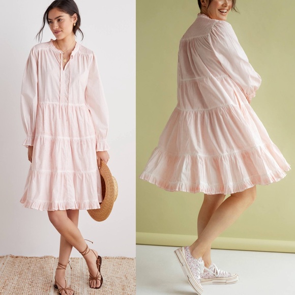 Anthropologie Dresses & Skirts - Anthropologie Othilia Soft Pink and White Tiered Desdemona Dress